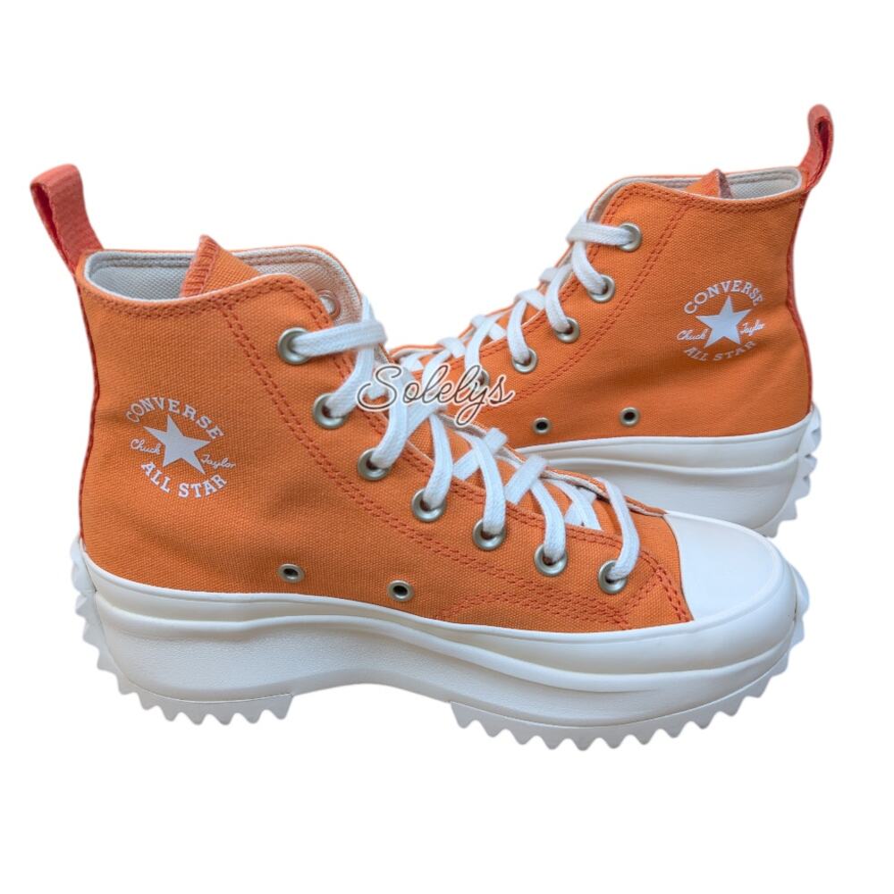 Converse CTAS Run Star Hike High Platform Orange White Canvas Sneaker Womens 7